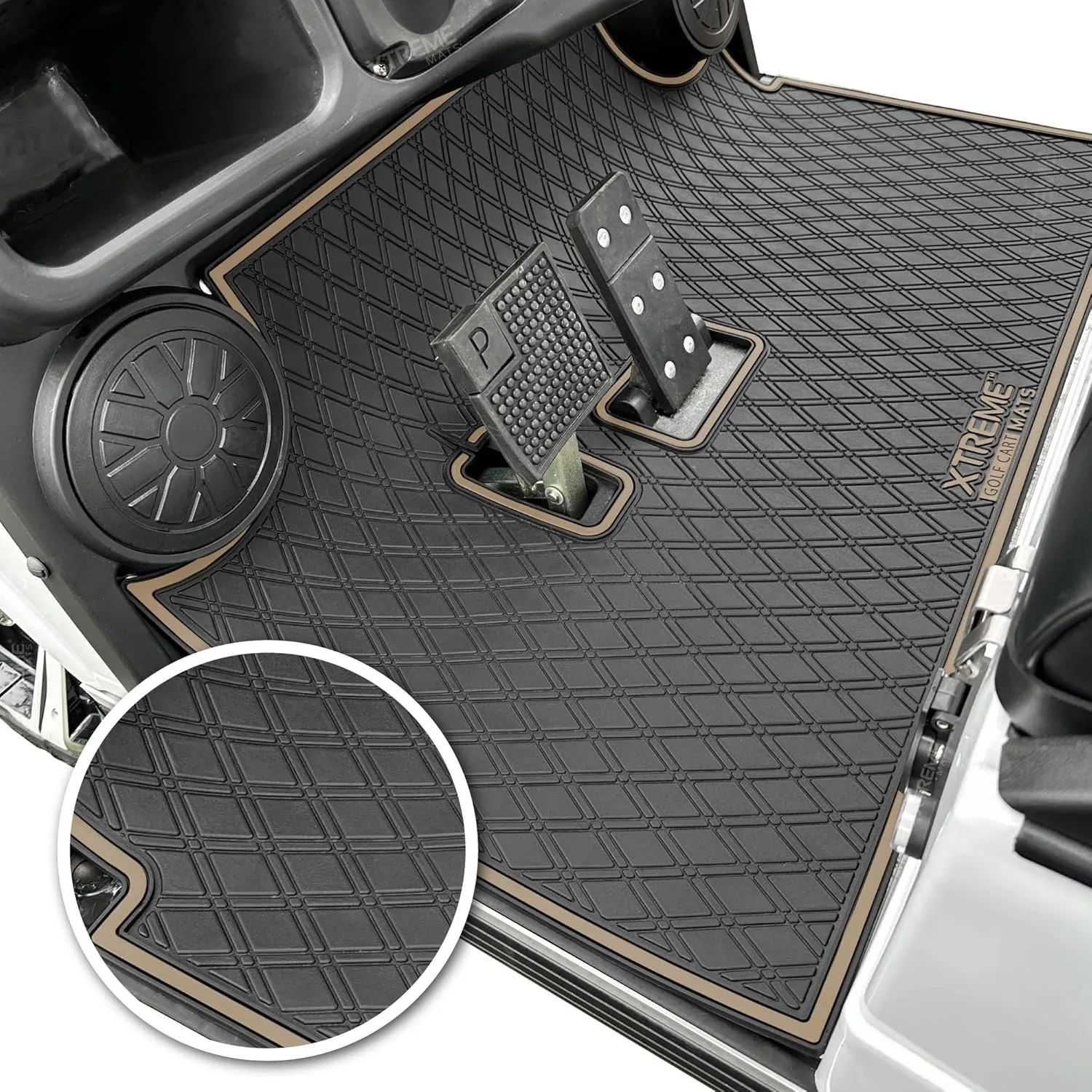 Xtreme Mats Evolution Golf Cart Floor Mat, Full Coverage Golf Cart Liner Protects OEM Flooring - Only Fits Evolution Classic Plus/Classic Pro/Forester/Turfman Carts (2022 and Prior) - Beige Trim