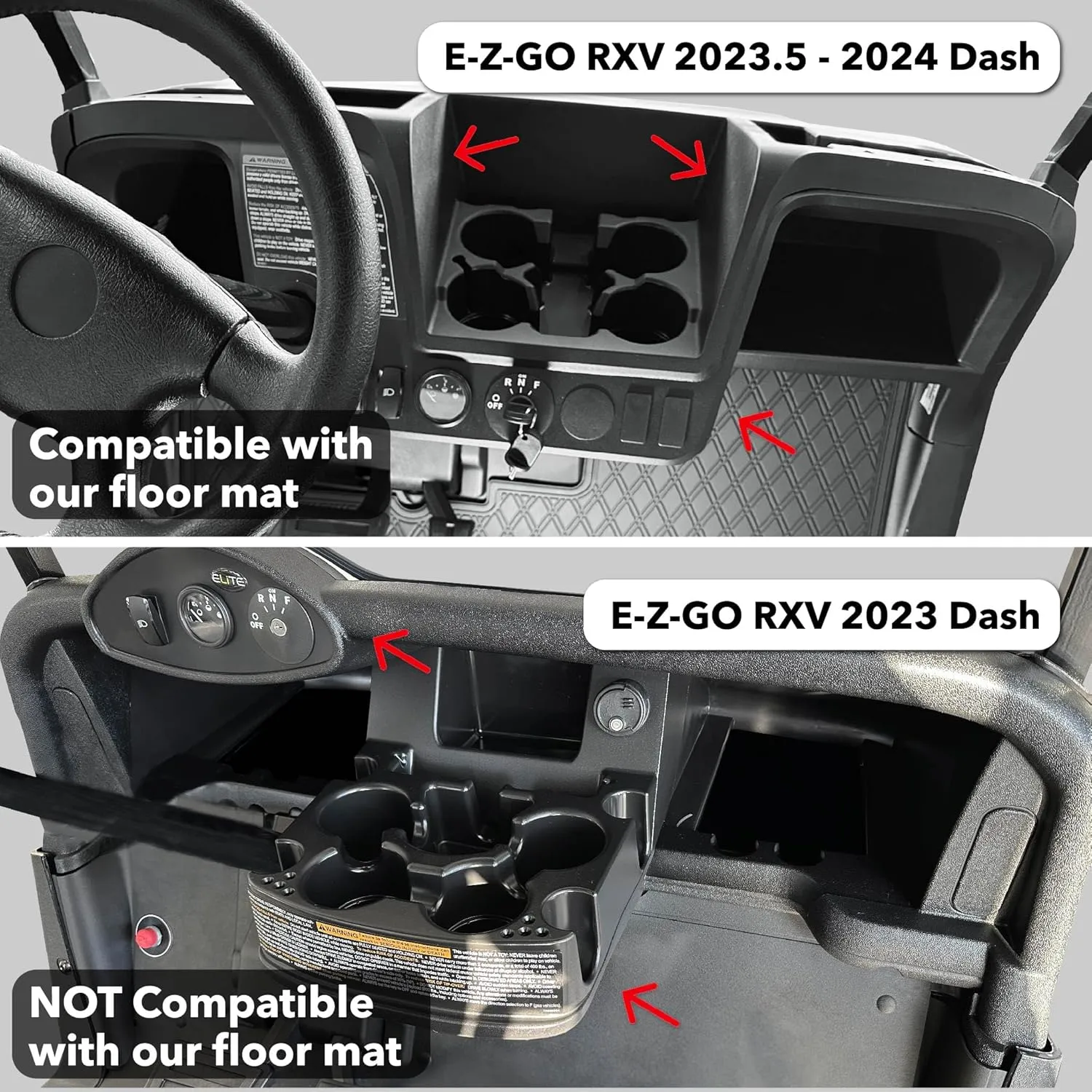Xtreme Mats Floor Mat Liner for Golf Carts - Fits E-Z-GO RXV (2024 ) / Valor (2024 ) and Elite - Custom Fit Durable Rubber Golf Car Floor Mat (All Black)