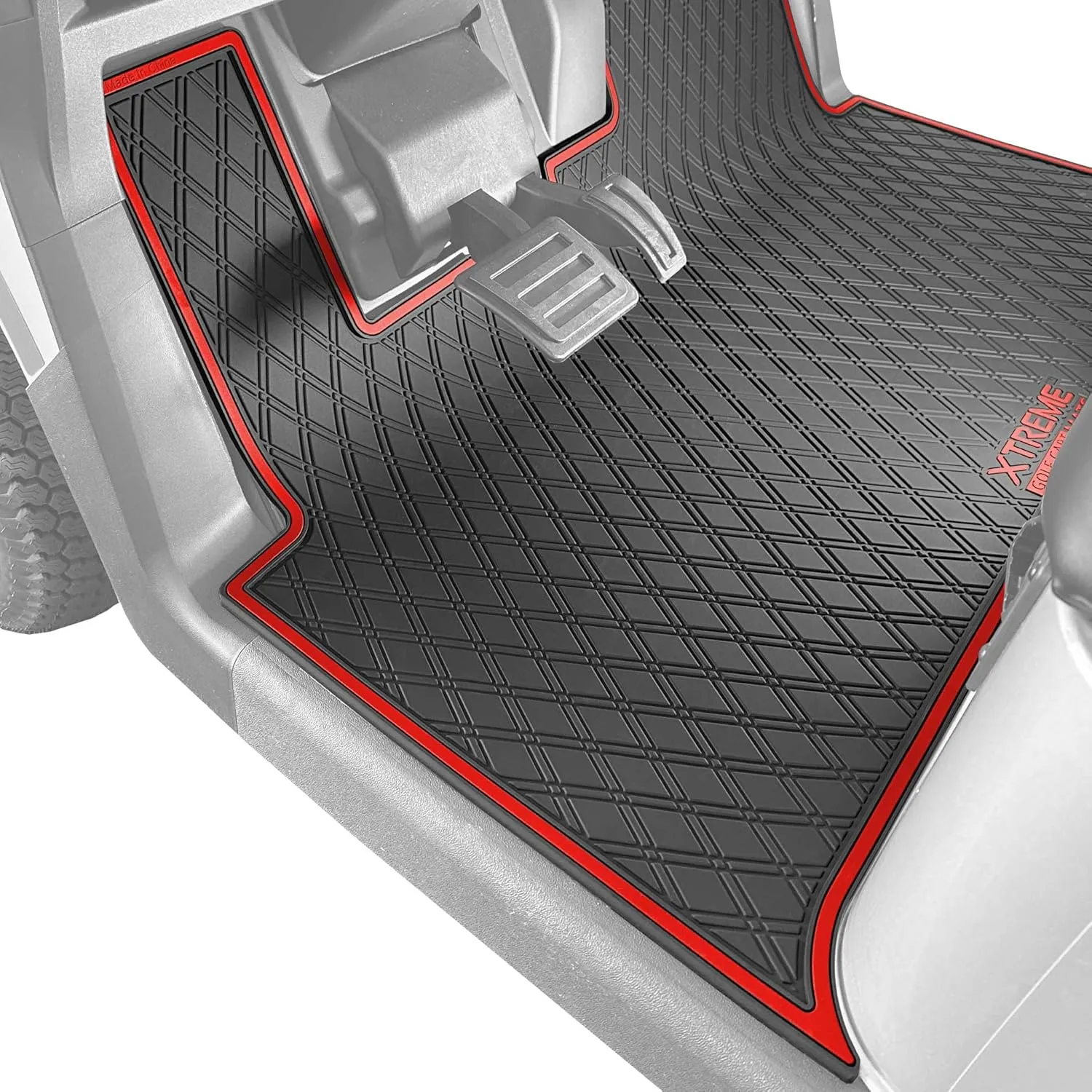 Xtreme Mats Floor Mat Liner for Golf Carts - Fits E-Z-GO RXV (2024 ) / Valor (2024 ) and Elite - Custom Fit Durable Rubber Golf Car Floor Mat - Red Trim