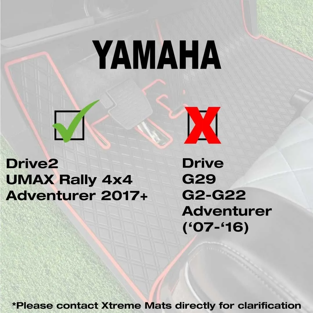 Xtreme Mats Golf Cart Floor Mat Compatible with Yamaha Drive2, Full Coverage Golf Cart Floor Liner Mat - Fits Yamaha Drive2 Models Only (2017-2023) & UMAX Rally 4x4 - Black with Grey Trim
