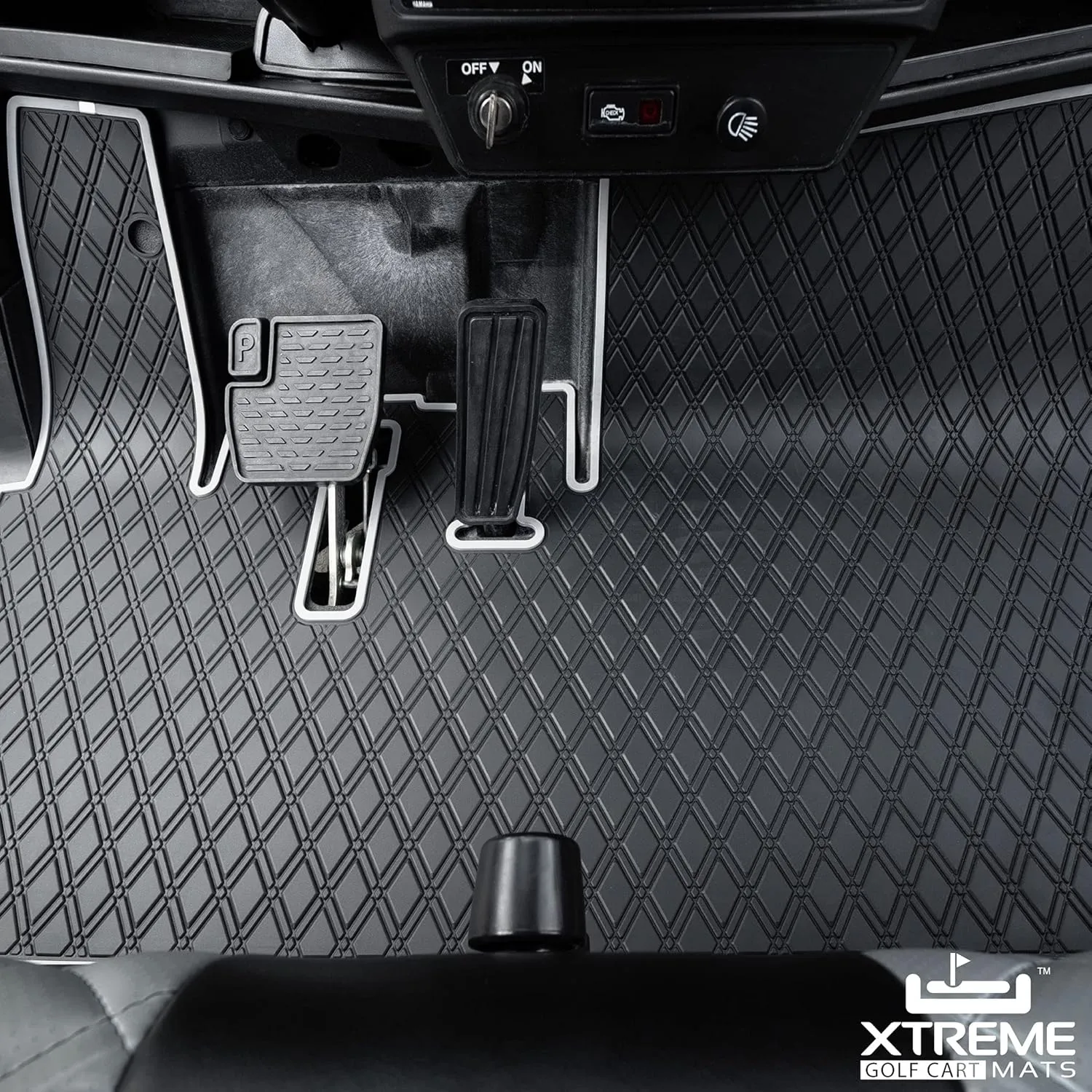 Xtreme Mats Golf Cart Floor Mat Compatible with Yamaha Drive2, Full Coverage Golf Cart Floor Liner Mat - Fits Yamaha Drive2 Models Only (2017-2023) & UMAX Rally 4x4 - Black with Grey Trim