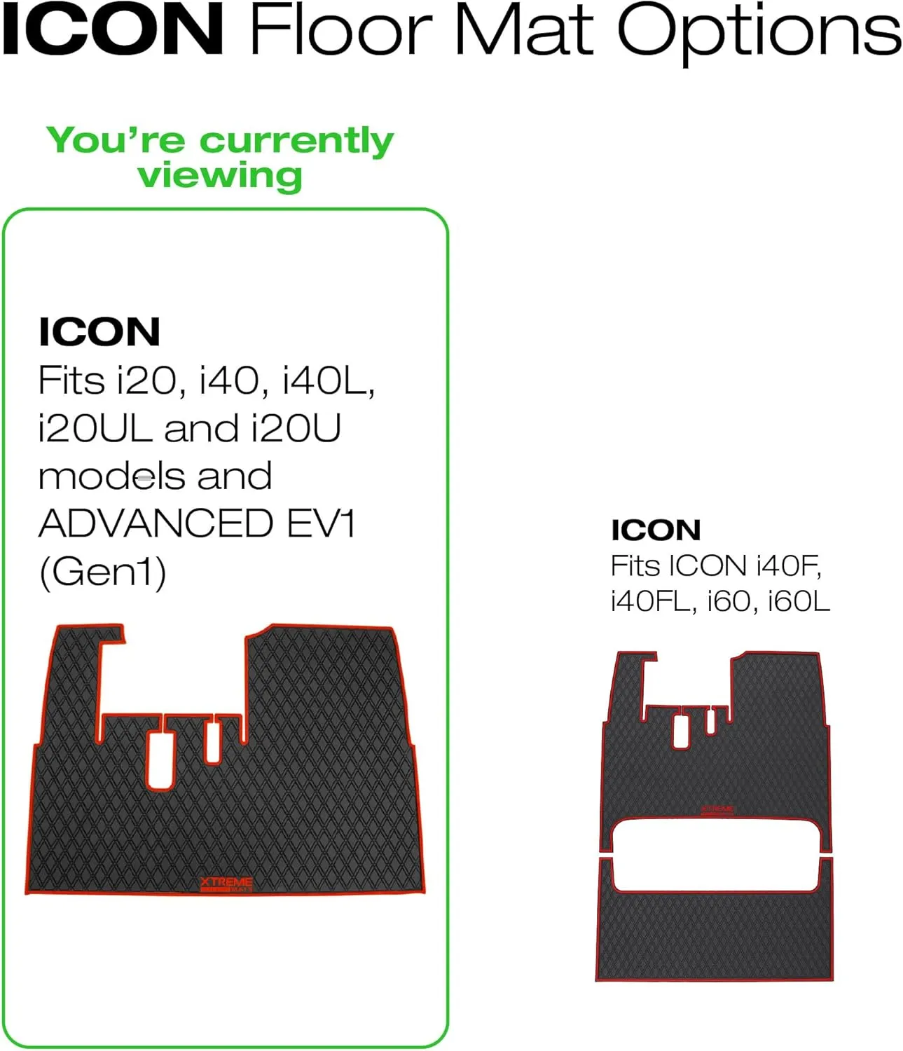 Xtreme Mats ICON Compatible, Full Coverage Golf Cart Floor Liner - Compatible with ICON and Advanced EV (Gen1) Golf Carts - Choose Your Color/Style