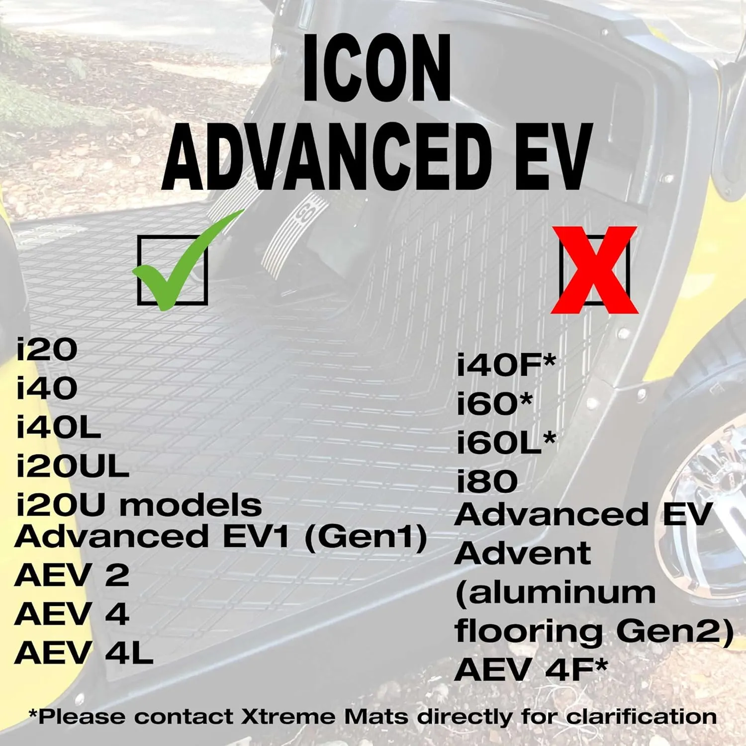 Xtreme Mats ICON Compatible, Full Coverage Golf Cart Floor Liner - Compatible with ICON and Advanced EV (Gen1) Golf Carts - Choose Your Color/Style