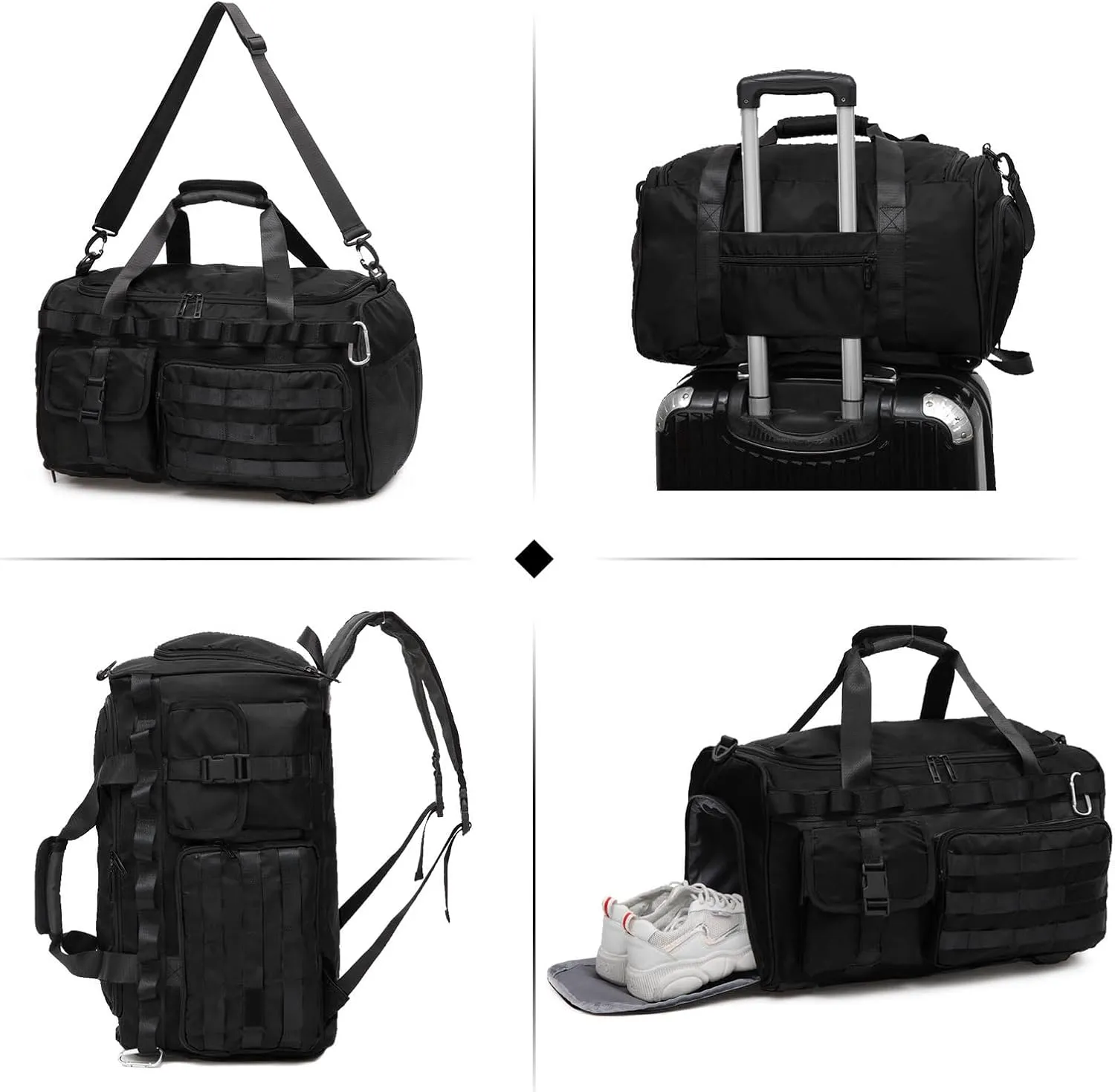 Yaopeing Gym Bag for Men Women,3 in 1 Sports Travel Duffel Bag with Shoe Compartment,Carry on Workout Backpack with Wet Pocket,Black