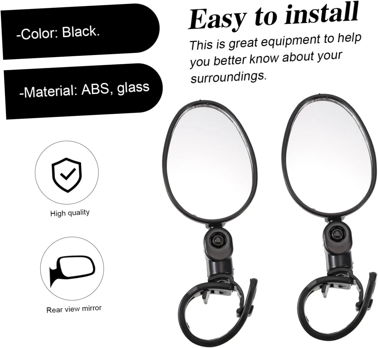 Yardwe 2sets Safety Cycling Bike Rear View Mirrors Easy Install Handlebar Accessory 2pcs*2