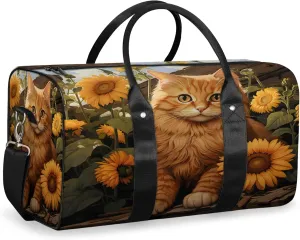Yellow Cat Sunflower Travel Duffle Bag, Sports Gym Bags for Women Men, Carry On Weekender Overnight Workout Airplane Trips Bag