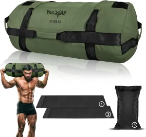 Yes4All Sandbags for Working Out, Adjustable Sand Bags for Weight Training with Handles, Multiple Colors & Sizes 5-200lbs