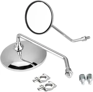 Yibid Universal Chrome 4" Round Motorcycle Bicycle Rearview Mirrors,with 7/8" Handlebar Mount Replacement for Shadow Custom Cruiser Hyosung Kymco Victory Vulcan Street Sports Dirt Bikes