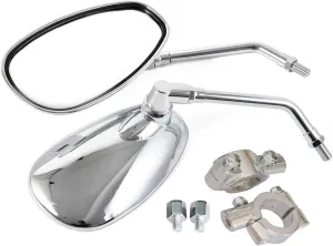 Yibid Universal Chrome Oval Motorcycle Rearview Side Mirrors 10mm, with 7/8" Handlebar Mount for Honda Kawasaki Suzuki Custom Cruiser Chopper Adventure Kymco Victory Vulcan Street Sports Dirt Bike M10