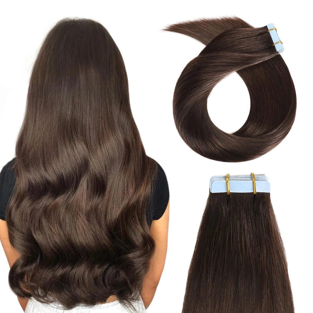 YILITE Dark Brown Tape in Hair Extensions Human Hair 22 inch 20pcs 50g Silky Straight Hair Extensions Tape ins,Real Remy Human Hair Tape in Hair Extensions(22inch #2 Dark Brown)