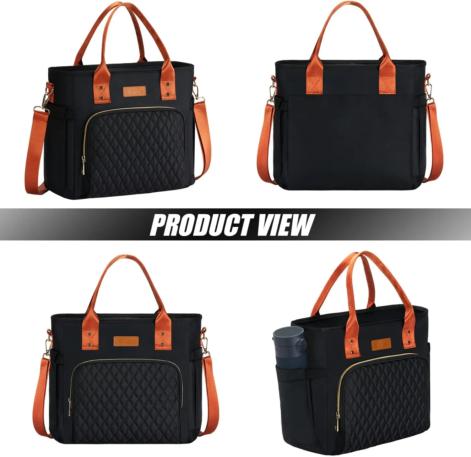Yitote Lunch Box for Women with 4 Icepacks, 18L Capacity, Cute Lunch Bag with Bottle Holder, Lunch Bags with Adjustable Shoulder Strap, Lunch Bags for Work (Black)