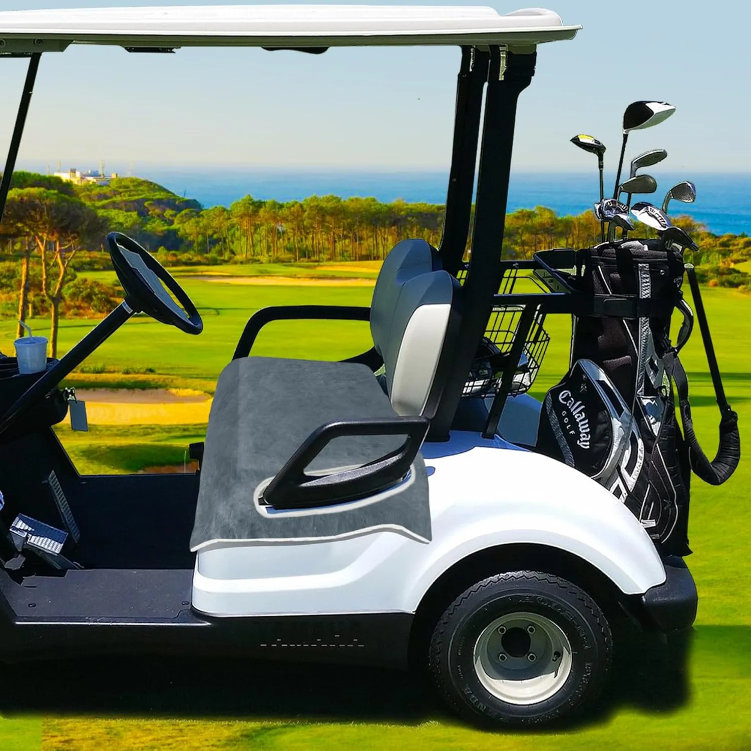 YOKYHOM Golf Cart Seat Covers, Premium Solid Color Golf Cart Seat Towel Blanket, 100% Microfiber, Soft and Comfortable, Fits EZGO, Club Car, and More 2-Seat Golf Carts, 51''x 31''