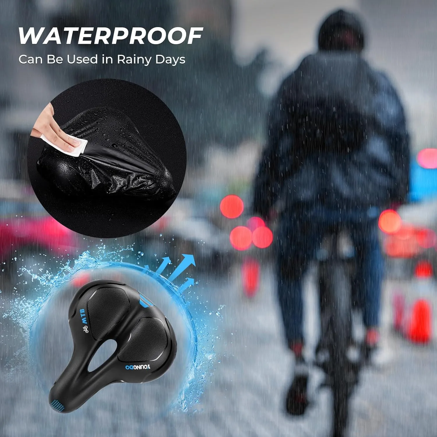 YOUNGDO Bike Seat, Bicycle Saddle Comfortable Soft Wide Road Bike Gel Saddles,Breathable Mountain Bike Seat,Suitable for MTB Mountain Bike,Folding Bike,Road Bike,Spinning Bike, Exercise Bikes