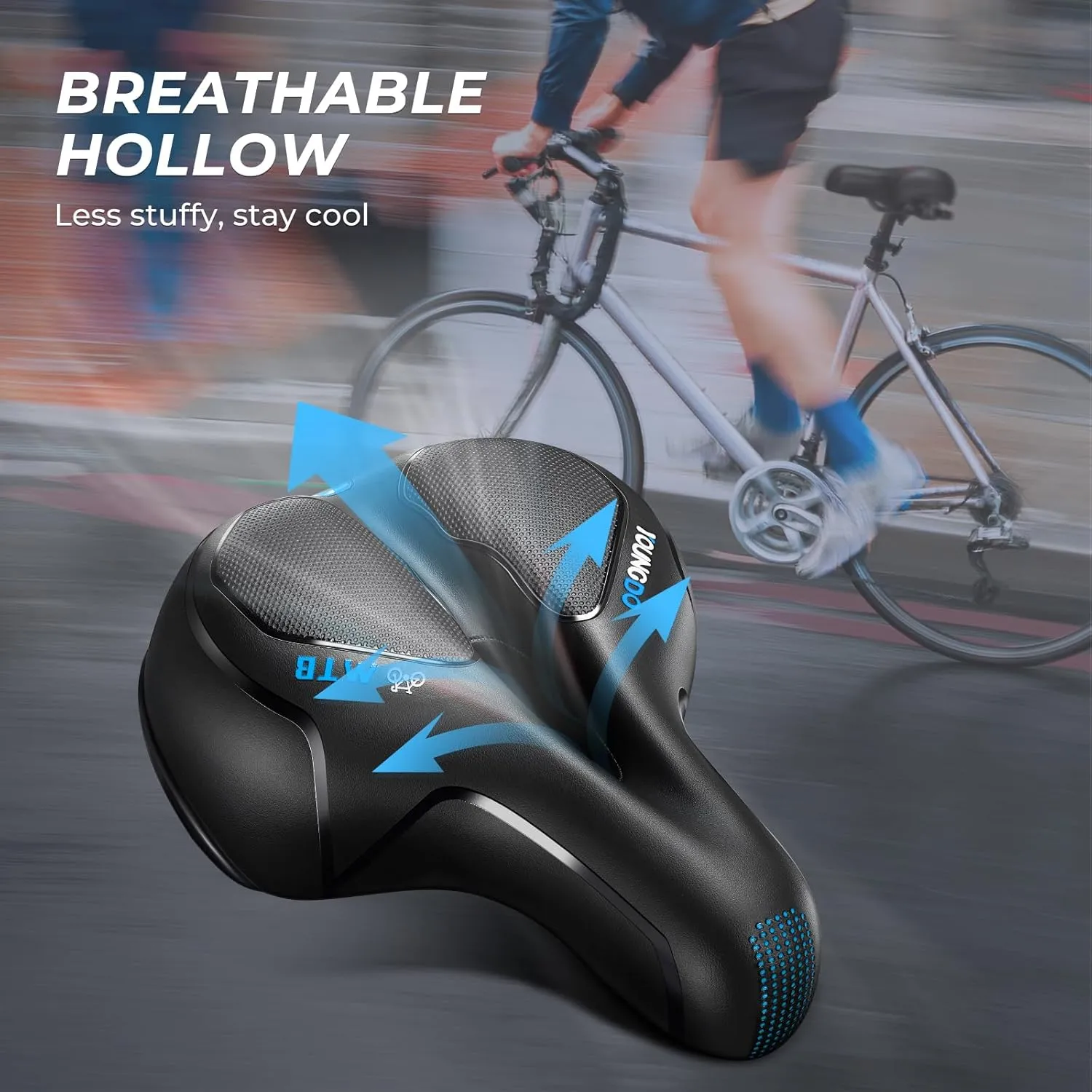 YOUNGDO Bike Seat, Bicycle Saddle Comfortable Soft Wide Road Bike Gel Saddles,Breathable Mountain Bike Seat,Suitable for MTB Mountain Bike,Folding Bike,Road Bike,Spinning Bike, Exercise Bikes