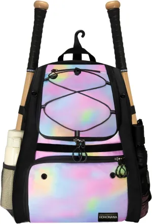 Youth Softball Equipment Bag with Vented Shoe Compartment, Baseball Bat Bag, Fence Hook, for Batting Mitten, Helmet, Teeball Gear, Adult Boys Girls Kids