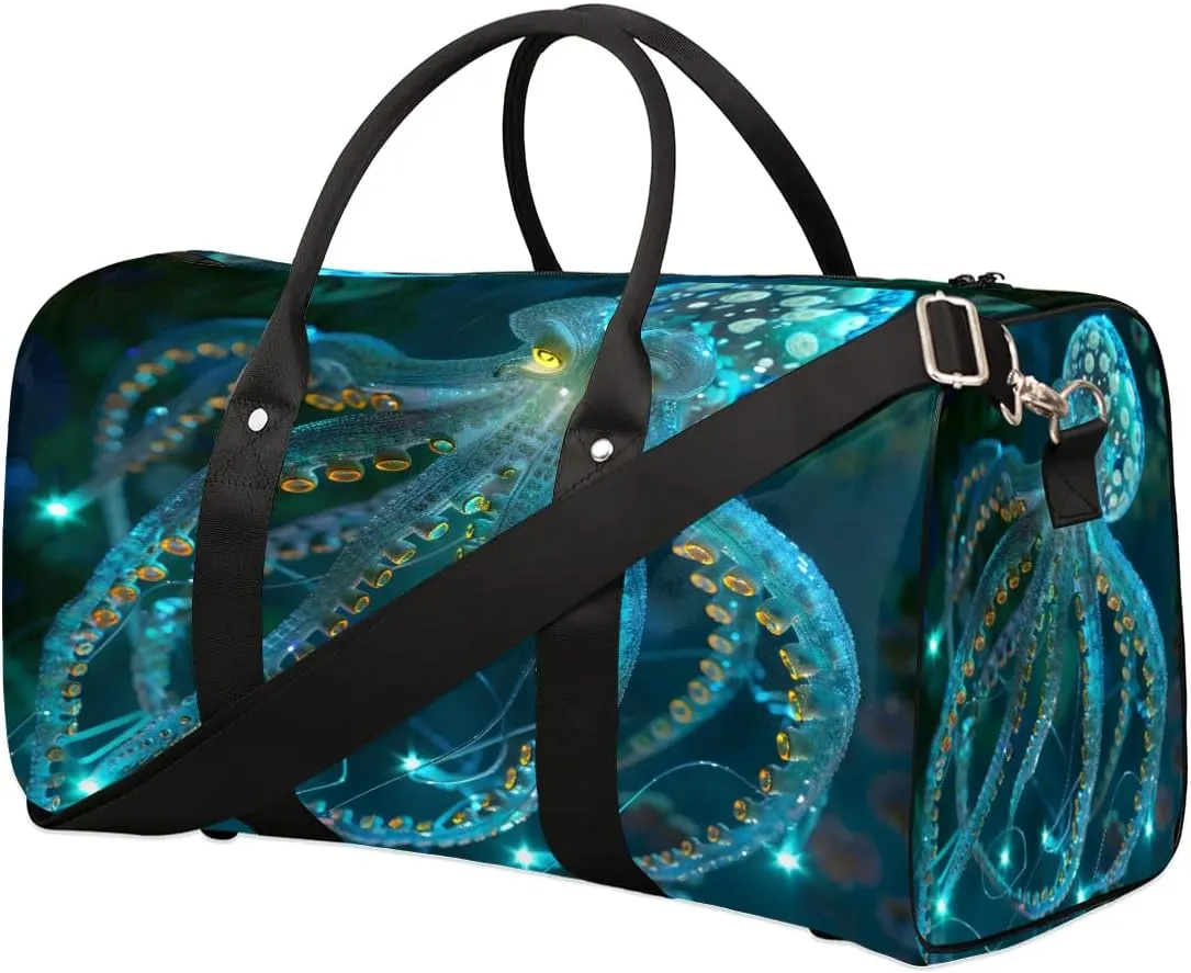 Yzrwebo Octopus Travel Duffle Bag for Men Women Blue Octopus Overnight Weekender Bag Foldable Travel Duffel Bag Large Sports Gym Bag Waterproof Luggage Tote Bag Tear Resistant