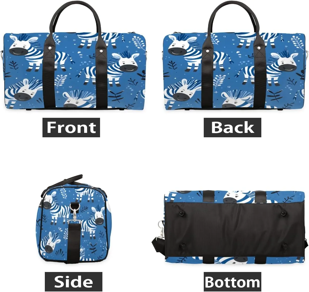 Zebra Travel Duffle Bag, Sports Gym Bags for Women Men, Carry On Weekender Overnight Bag, Cute Workout Hospital Airplane Trips Bag