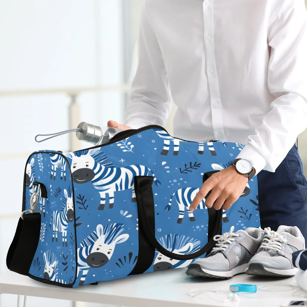 Zebra Travel Duffle Bag, Sports Gym Bags for Women Men, Carry On Weekender Overnight Bag, Cute Workout Hospital Airplane Trips Bag
