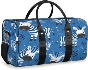 Zebra Travel Duffle Bag, Sports Gym Bags for Women Men, Carry On Weekender Overnight Bag, Cute Workout Hospital Airplane Trips Bag