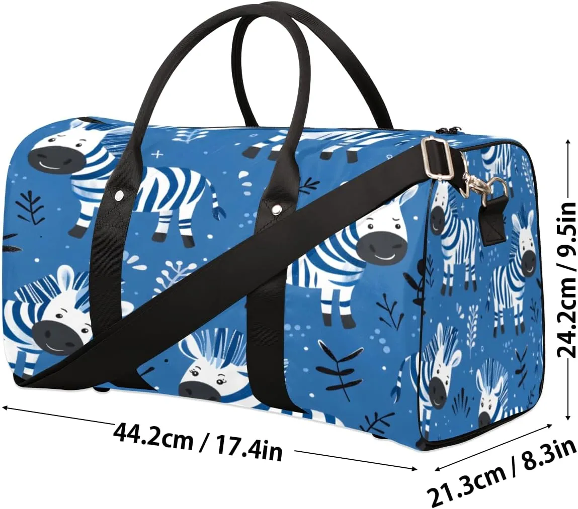 Zebra Travel Duffle Bag, Sports Gym Bags for Women Men, Carry On Weekender Overnight Bag, Cute Workout Hospital Airplane Trips Bag