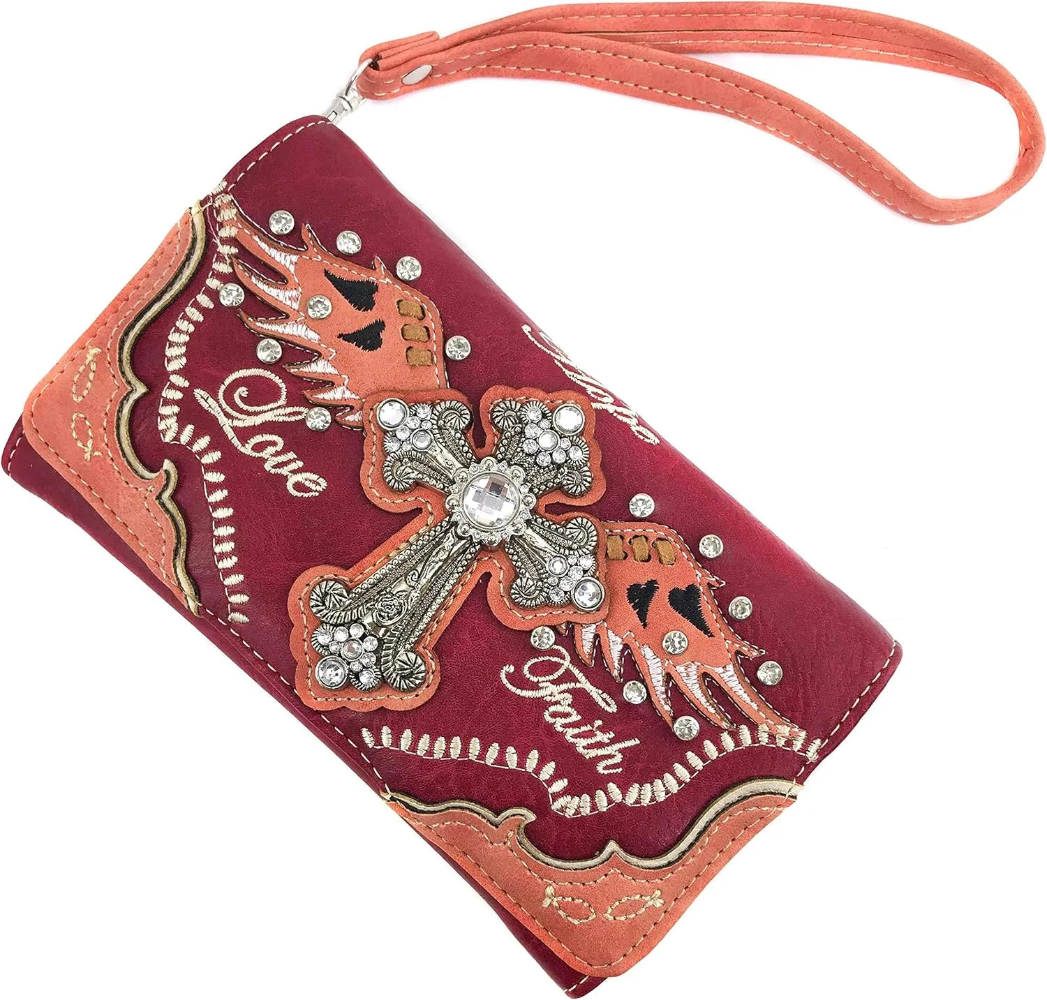 Zelris Faith Love Hope Cross Angel Wing Bible Women Crossbody Trifold Wallet
