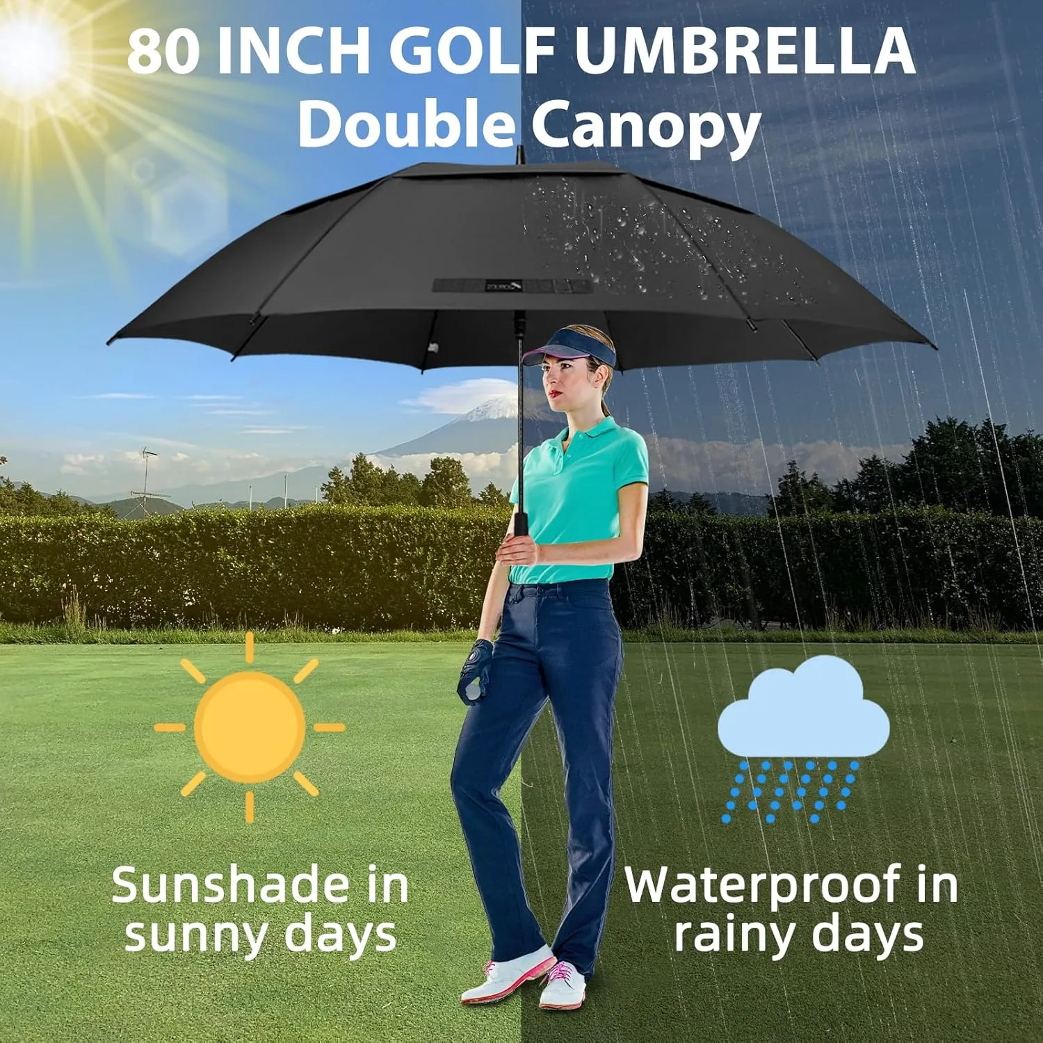 ZOMAKE Extra Large Golf Umbrella Windproof 80 Inch - Double Canopy Vented Golf Umbrellas for Rain Manual Opening Golf Push Cart Umbrella Oversize Stick Umbrellas for Men Women