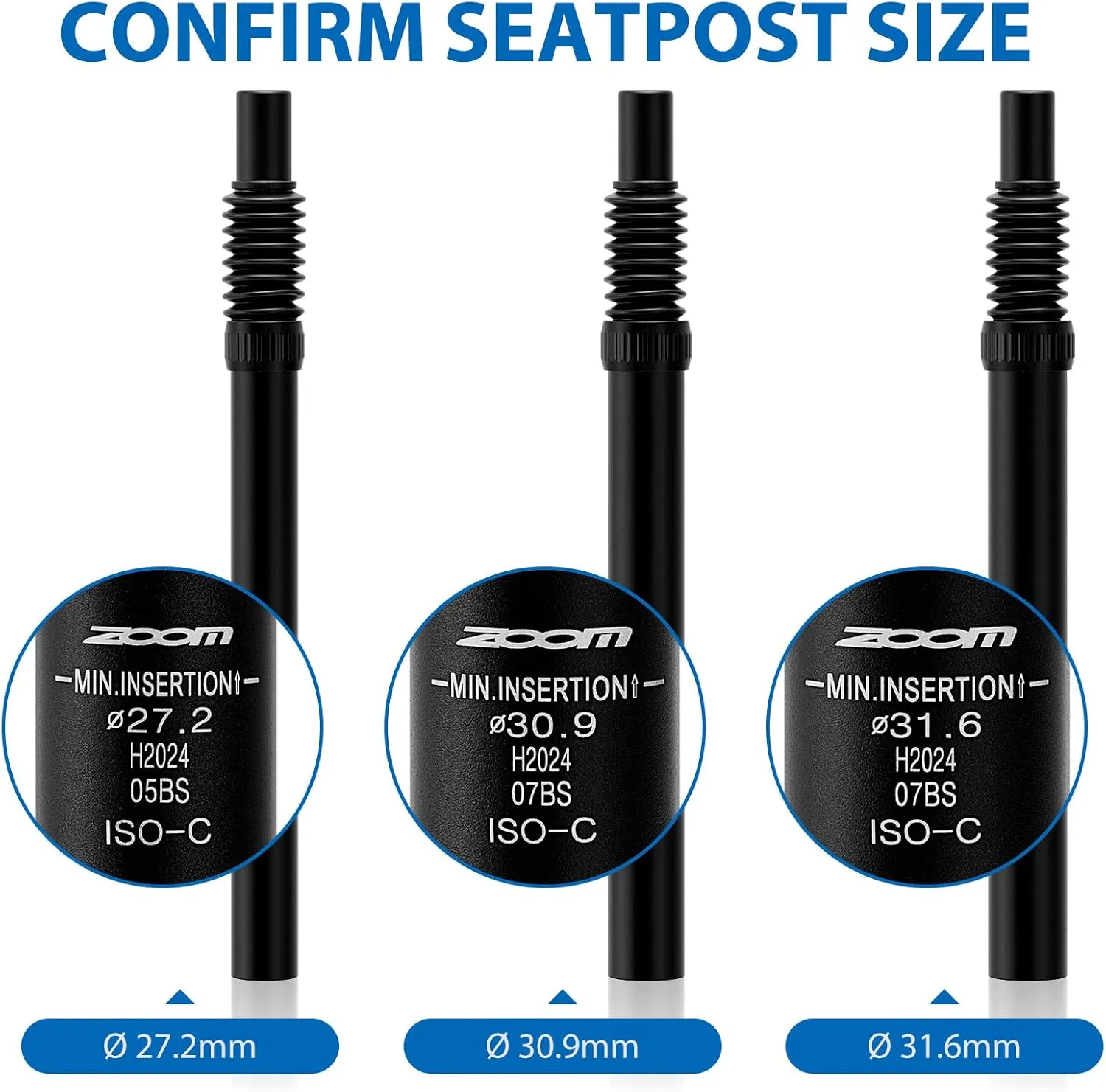 Zoom Bike Suspension Seatpost：27.2 / 30.9 / 31.6 x 350 mm Shock Absorber Damper Bicycle Seat Post for E-Bike MTB BMX